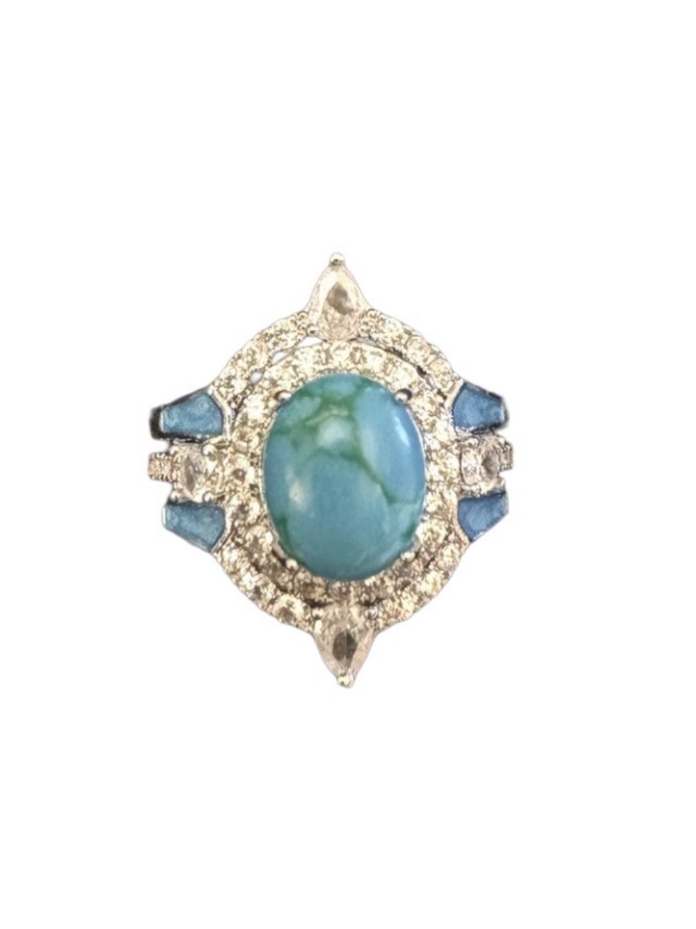 Dyed Howlite & Rhinestone Silvertone Ring Size 9